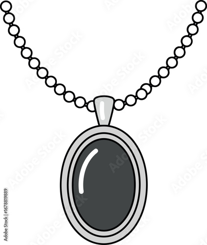 Elegant oval pendant necklace with dark gemstone on beaded chain classic jewelry design vector