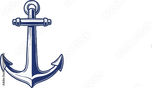 Illustration of a classic navy blue and white anchor with a detailed design element style