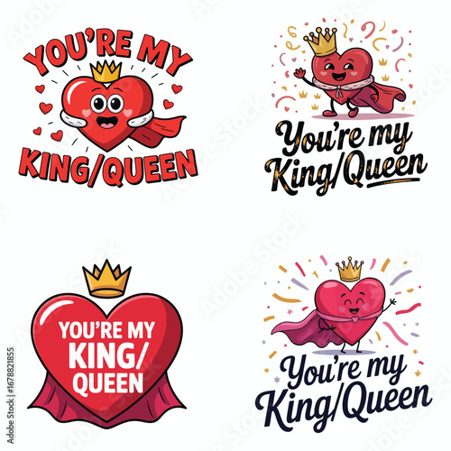 Red hearts with crowns and capes king