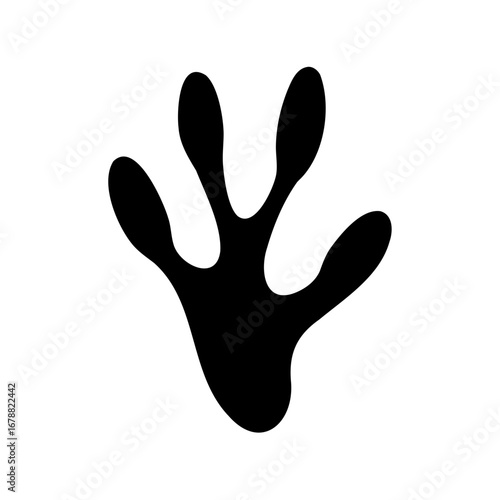 Isolated black silhouette of an animal footprint with four toes on white background