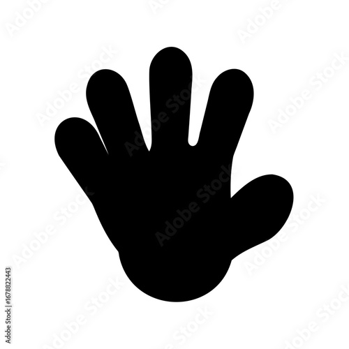 Cartoon style hand silhouette with rounded fingers reaching upwards on white