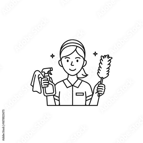 Cleaning Lady Line Art Illustration Maid Service Icon