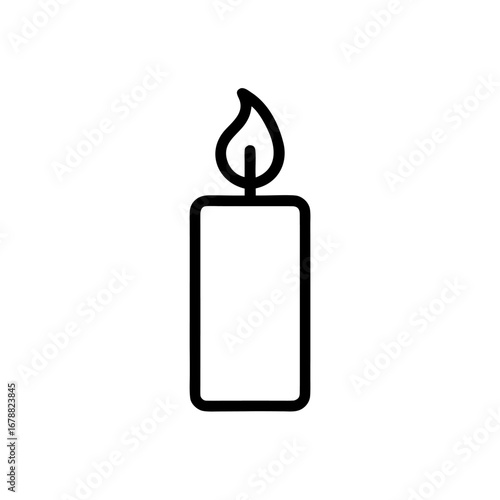 Lit Candle Icon: Simple Black Line Drawing