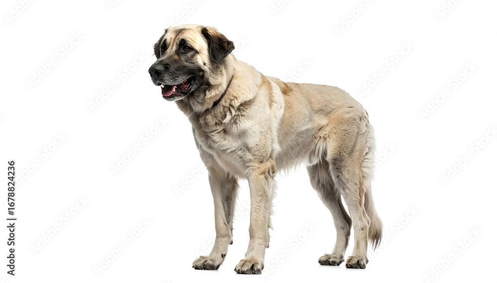 Obraz premium Anatolian shepherd standing alert with thick fur against white backdrop
