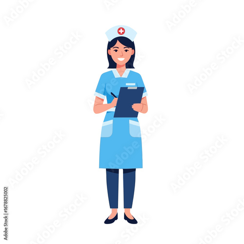 Friendly healthcare professional providing medical care and support. Female nurse character illustration for hospital and clinic concepts