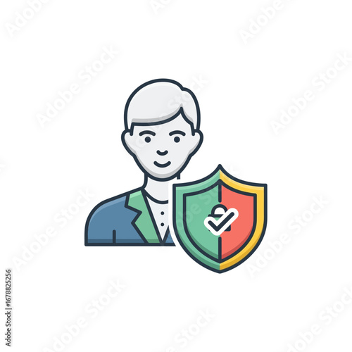 Illustration of a person with a security shield, symbolizing user protection, digital safety, and privacy.