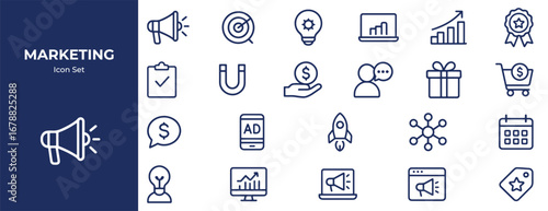 Marketing Line Icons Pack – Vector Icons for Digital Marketing, Business Strategy, Advertising & Branding