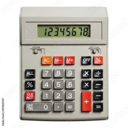 Basic digital calculator with numeric display and functional buttons