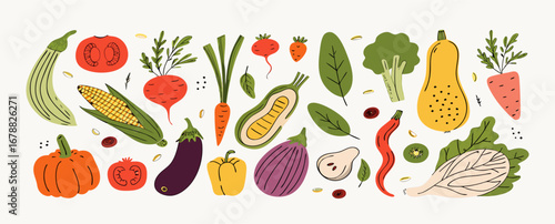 Colorful Hand-Drawn Vegetable Collection: Autumn Harvest