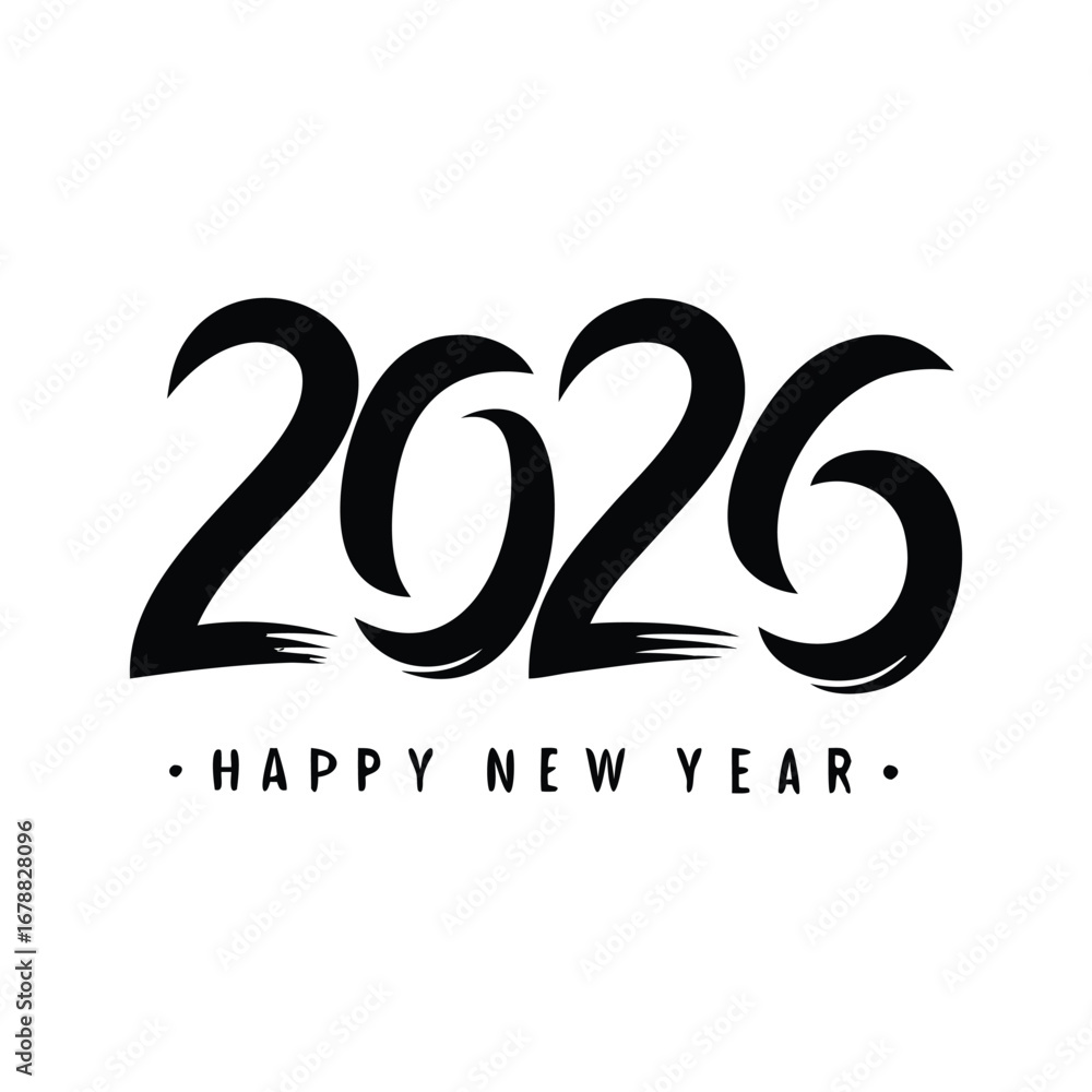 Fototapeta premium Bold vector illustration of “2026” numbers in creative silhouette style. Minimalist flat black vector icon design on a clean white background.