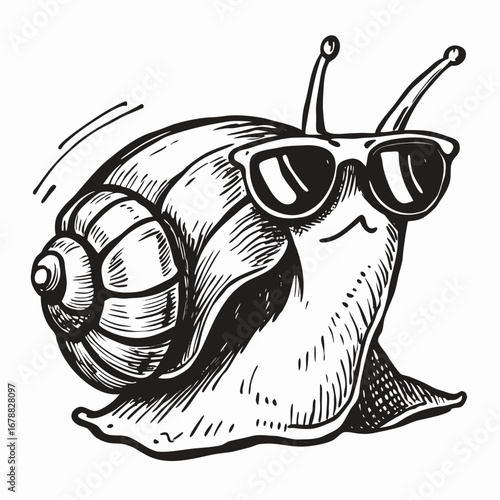 Cool Snail Wearing Sunglasses: Hand-Drawn Illustration