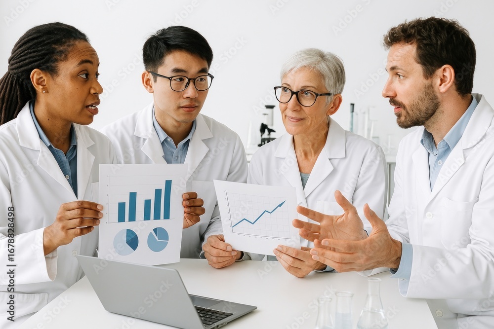 Fototapeta premium Diverse scientists discussing data.