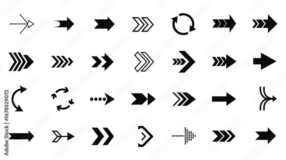 Naklejka premium Collection of various arrow shapes and directions isolated on white background for graphic design and user interface elements