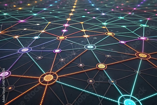 Abstract Network of Glowing Nodes and Connecting Lines Representing Data or Communication technology