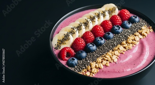 Healthy Smoothie Bowl with Berries, Banana, and Granola.