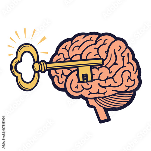 Unlocking Potential: Key in Brain Conceptual Illustration