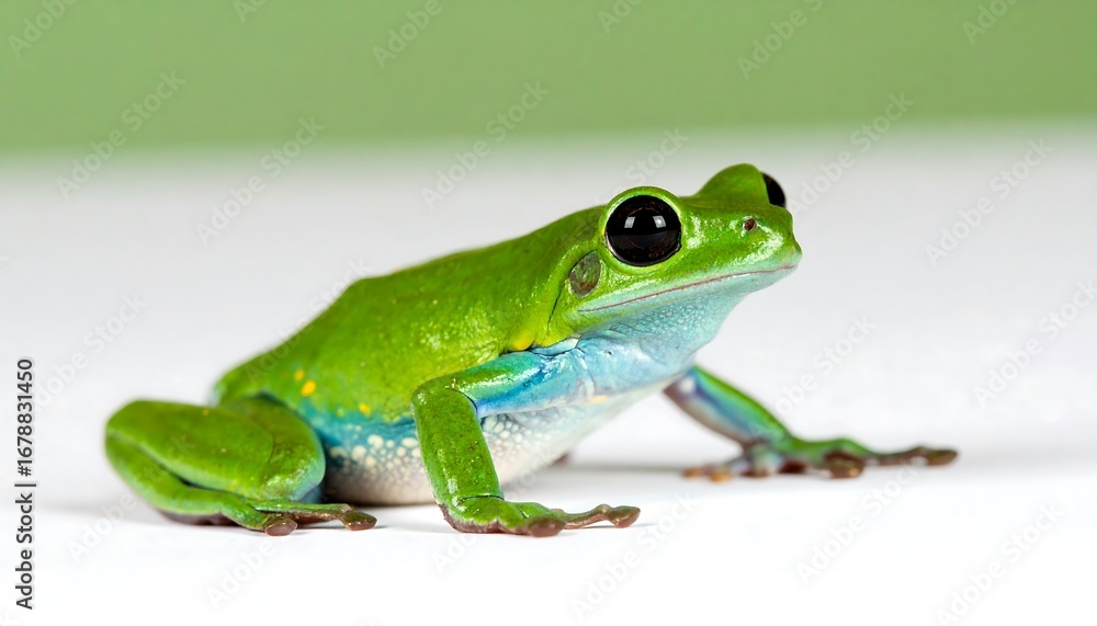 Naklejka premium Vibrant green frog on white background