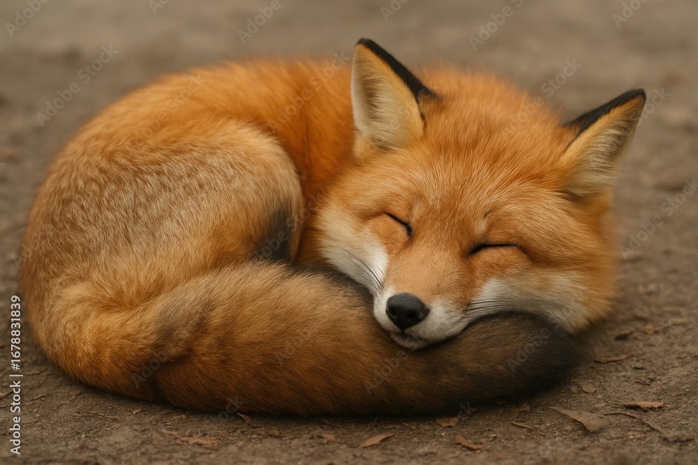 Obraz premium Sleeping fox curled peacefully.