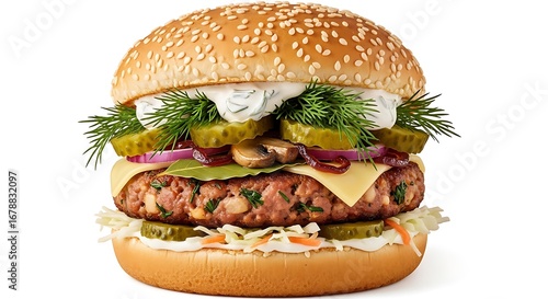 Tasty Gourmet Burger with Toppings.