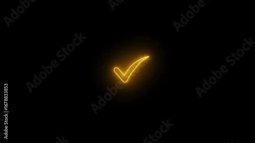 Glowing neon orange line Tick mark or confirm icon animation. approved, select tick, success . isolated on green screen web design animation element of picked right