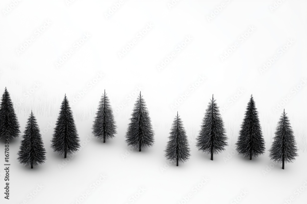 Obraz premium Serene winter landscape with misty forest silhouettes and rolling snowy hills