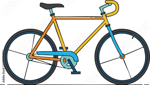 Illustration of a colorful bicycle with a black seat and tires on a white background