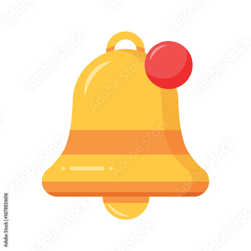 Notification bell icon with alert symbol. Flat design of a yellow notification bell with a red alert dot, commonly used in app interfaces and web design
