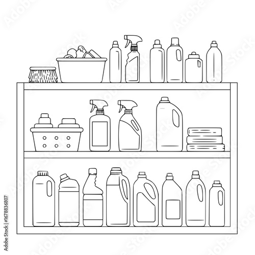 Shelf with cleaners vector in minimal style  