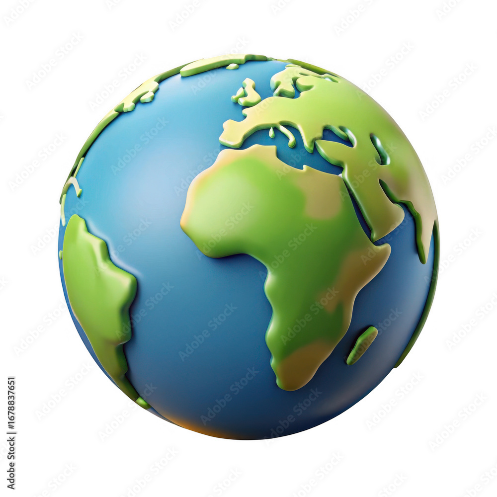 Naklejka premium 3d realistic globe planet earth detailed continents and oceans high resolution render transparent background