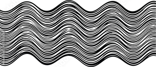 Abstract black and white wavy lines create a flowing, textured design.