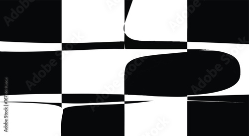 Dynamic abstract black and white design evoking modern art and optical illusions