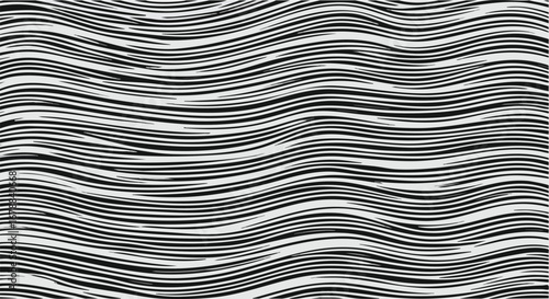 Abstract black and white wavy lines create a flowing, textured pattern, forming a visual design.