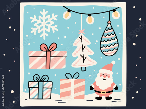 simple Retro and pop, christmas party illustration set. Cute. Simple. Event. snow. season.