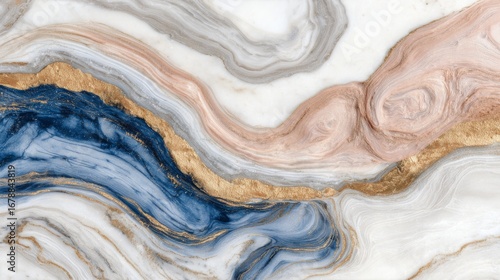Abstract marble texture blue pink gold swirls elegant design