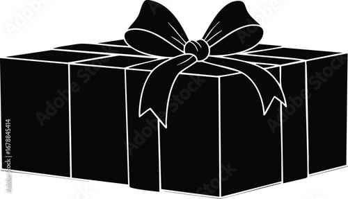 Elegant black gift box with classic ribbon bow ready for celebration or special occasion