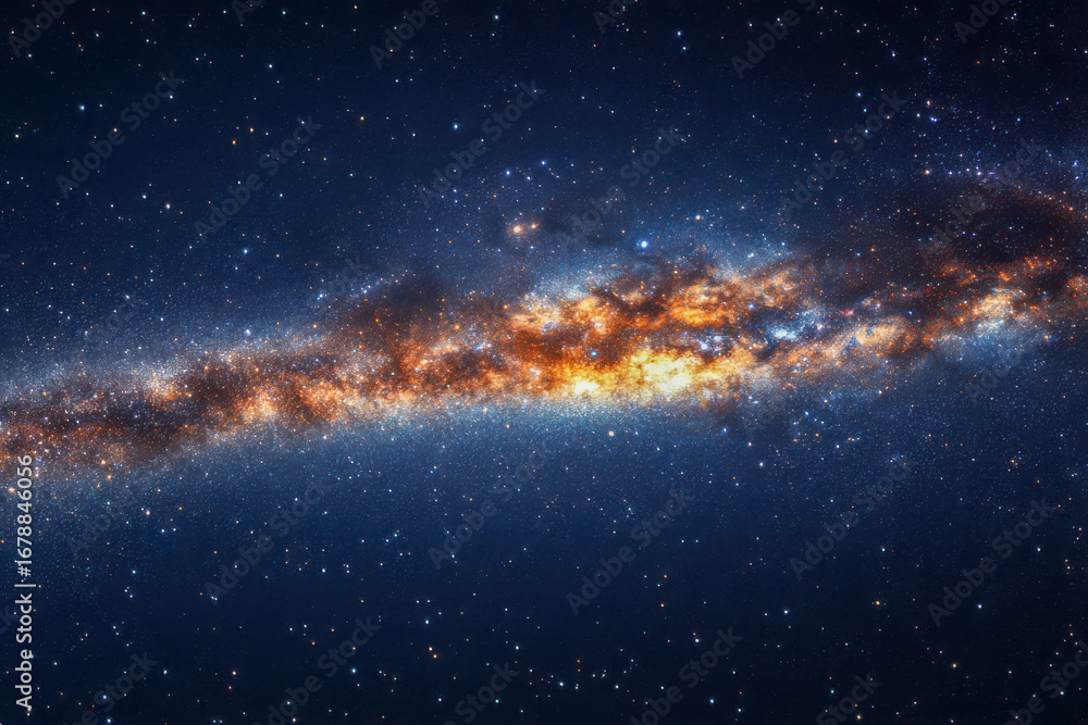 Fototapeta premium A vibrant spiral galaxy glimmers with countless stars and swirling cosmic dust in the vastness of deep space, showcasing the universe's beauty