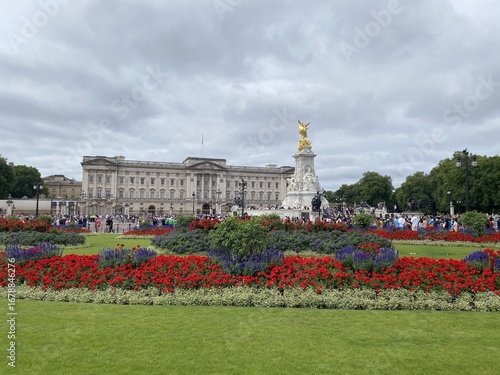 Buckingham palace adorned with flowers
