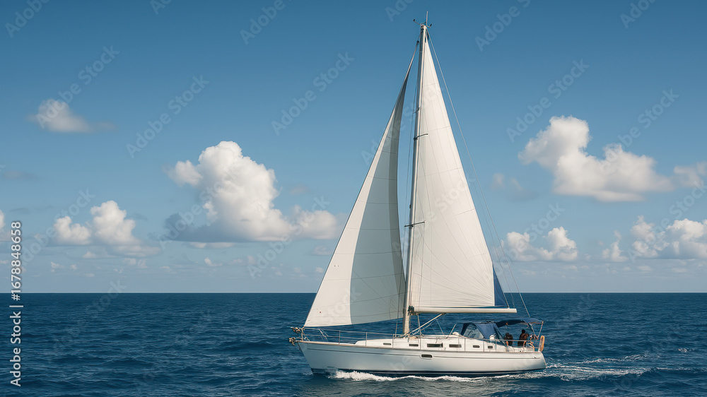Fototapeta premium Sailing boat on open sea
