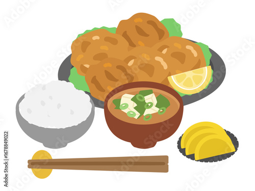 唐揚げ定食　イラスト