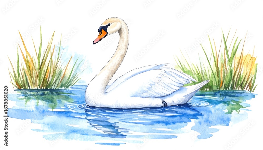 Obraz premium Watercolor swan on water