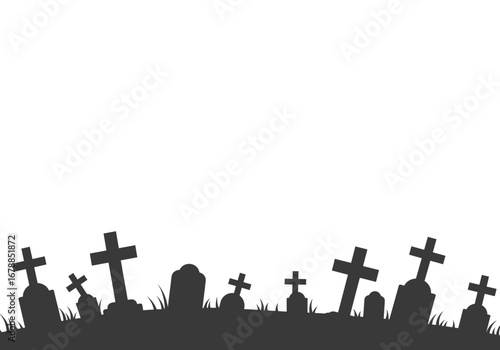 Spooky Graveyard Silhouettes Halloween Background.