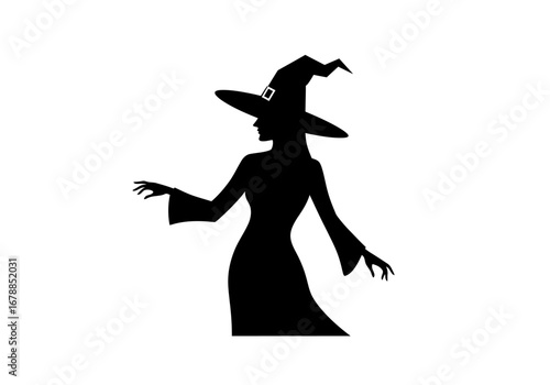 Elegant Witch Silhouette in Wide-brimmed Hat.