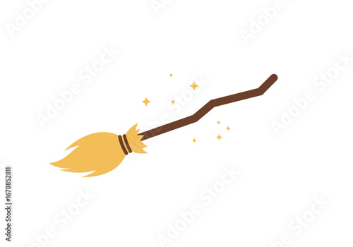 Whimsical Witches Broom Halloween Fantasy Illustration.