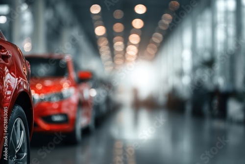 Wallpaper Mural Car dealer blur background with red new car on the foreground. Cars showroom defocused backdrop. Blurred abstract dealership store, with defocused cars, staff with soft lightning. Dealership auto Torontodigital.ca