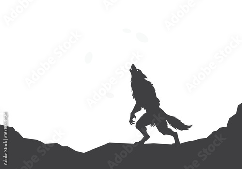 Howling Werewolf Silhouette Under the Moon.