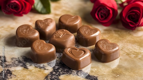 Romantic Heart Shaped Chocolates and Red Roses