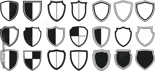 Collection of diverse shield emblems and icons for security and protection branding