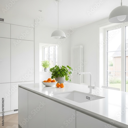 Wallpaper Mural Modern white kitchen with natural light Torontodigital.ca