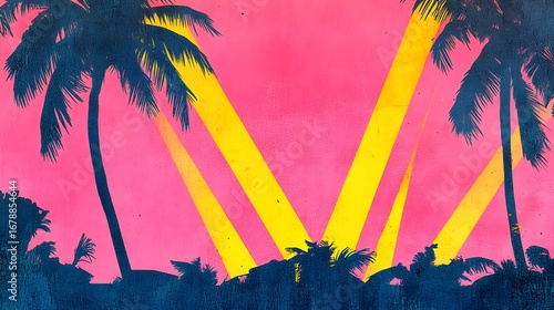 Wallpaper Mural Vibrant Pink Sunset Palm Trees Tropical Background Torontodigital.ca