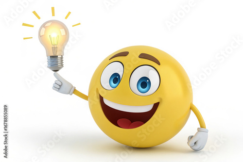 Emoji with Lightbulb Idea on White Background Representing Inspiration Innovation and Creative Thinking for Problem Solving and Solutions